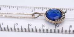 Vintage Sterling Silver blue Cubic Zirconia Pendant on Chain