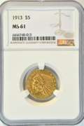 Solid BU 1913 US $5 Indian Gold Piece. NGC MS61