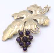 Vinatge Sterling Silver Amethyst Grape Brooch