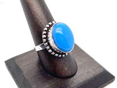 Oval Cut Blue Stone Ring in Tibetan Silver Beaded Ring