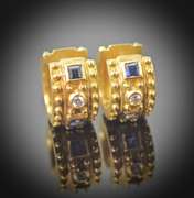 Elegant 18K Sapphire and Diamond Huggies