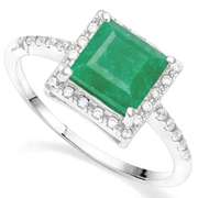 2.25 CT ENHANCED GENUINE EMERALD & 1/4 CT CREATED WHITE SAPPHIRE 925 STERLING SILVER RING