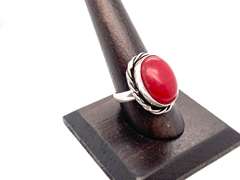 Red Carnelian in Ovular Tibtan Silver Rope Ring