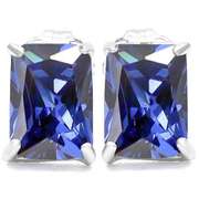 10K SOLID WHITE GOLDOCTAGON SHAPE 5*7MM LAB TANZANITE EARRING STUDS