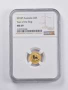 MS69 2018-P Australia $5 Gold Year Of The Dog 1/20 Oz. .999 Gold NGC
