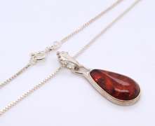 Vintage Sterling Silver Amber Pendant on Chain