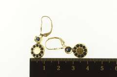 14K Yellow Gold Sapphire Black Onyx Round Dangle Lever Back Earrings