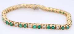 Sepctacular Yellow Gold Emerald and Diamond Tennis Bracelet