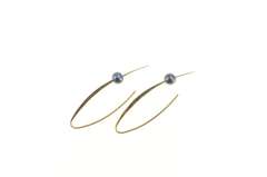 14K Yellow Gold Dark Blue Pearl Dropped Bar Dangle Hook Earrings