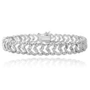 Silver Tone 1 Ct Diamond Heart Link Bracelet