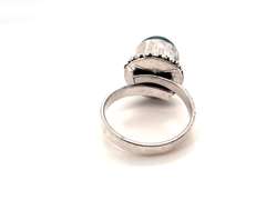 Precious Green Oval Onyx in Tibet Silver Beaded Design Ring