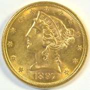 Very Choice BU 1897 US $5 Liberty Gold Piece. Lovely