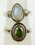 2 Sterling Rings, Peridot & Moonstone