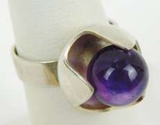 Vintage Modernist Sterling Amethyst Ring, Size 7