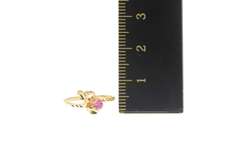 18K Yellow Gold Black Hills Leaf Syn. Pink Sapphire Flower Ring