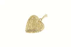 14K Yellow Gold Retro Diamond Cut Flower Heart Photo Locket Pendant