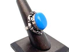 Oval Cut Blue Stone Ring in Tibetan Silver Floral Energy Ring