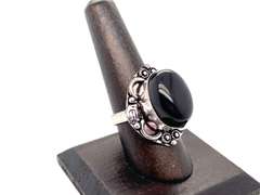 👻Spooktacular!👻Oval Black Onyx Tibetan Silver Floral Energy Design Ring