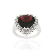 Sterling Silver 6ct. Garnet & CZ Heart Ring