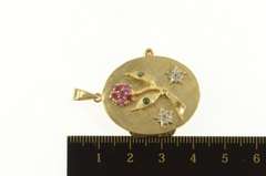 14K Yellow Gold 1960's Ruby Flower Diamond Star Photo Locket Pendant