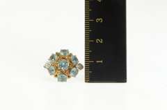 14K Yellow Gold Retro Blue Topaz Diamond Ornate Cocktail Ring