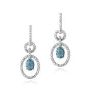 Sterling Silver 3ct London Blue Topaz & Diamond Accent Oval & Round Dangle Earrings