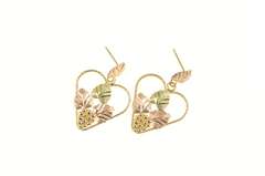 10K Yellow Gold Two Tone Black Hills Leaf Etched Dangle Earrings