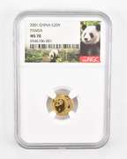 MS70 2001 China 20 Gold Yuan - Panda - Graded NGC