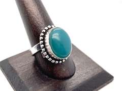 Precious Green Oval Onyx in Tibet Silver Beaded Design Ring