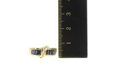 14K Yellow Gold Baguette Sapphire Diamond Wavy Statement Ring