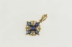 14K Yellow Gold Squared Sapphire Diamond Accent Classic Pendant