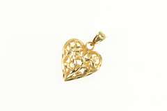 14K Yellow Gold Heart Vine Flower Filigree Love Symbol Pendant