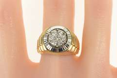 14K Yellow Gold 1.00 Ctw Diamond Retro Men's Watch Cluster Ring