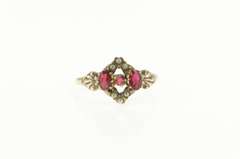 10K Yellow Gold Victorian Syn. Ruby Seed Pearl Statement Ring