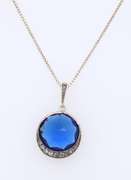 Vintage Sterling Silver blue Cubic Zirconia Pendant on Chain