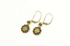 14K Yellow Gold Sapphire Black Onyx Round Dangle Lever Back Earrings