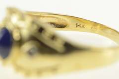 14K Yellow Gold Oval Natural Sapphire Diamond Accent Ornate Ring