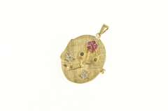 14K Yellow Gold 1960's Ruby Flower Diamond Star Photo Locket Pendant
