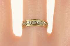 14K Yellow Gold Retro Diamond Geometric Wedding Band Ring