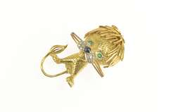 18K Yellow Gold 1960's Emerald Eyed Diamond Stylized Lion Pin/Brooch