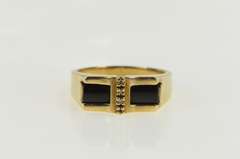 10K Yellow Gold Black Onyx Diamond Squared Men's Band Ring