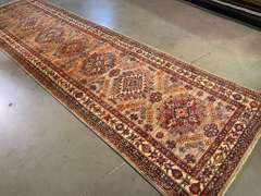 Fine Hand Knotted Wool Kazak Runner 9'