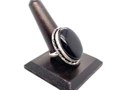 Statement Oval Black Onyx Tibetan Silver Ring