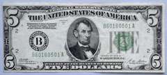$ 5 1928 B Gold Redeemable FRN.