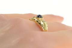 14K Yellow Gold Oval Natural Sapphire Diamond Accent Ornate Ring