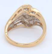 Sparkling Yellow Gold Round Brilliant Cut and Baguette Swirl Engagement Ring