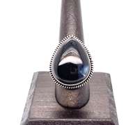 Tear-Drop Black Onyx Tibetan Silver Rope Design Ring