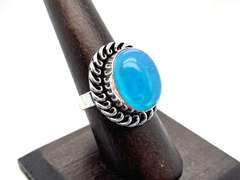 Oval Cut Blue Stone Ring in Tibetan Silver Rope Ring