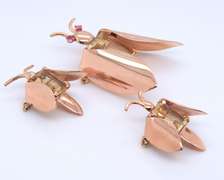 Vintage Set of Rose Gold Citrine and Ruby Bug Pin