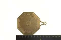 14K Yellow Gold Art Deco AME Monogram Pinstripe Hand Mirror